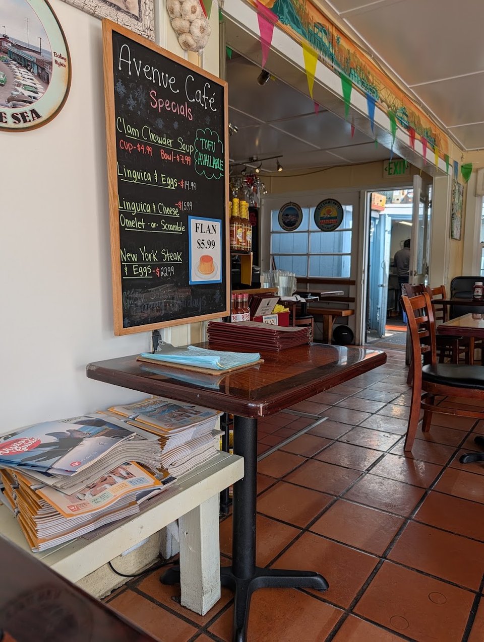 Breakfast plates and coffee on a café menu.