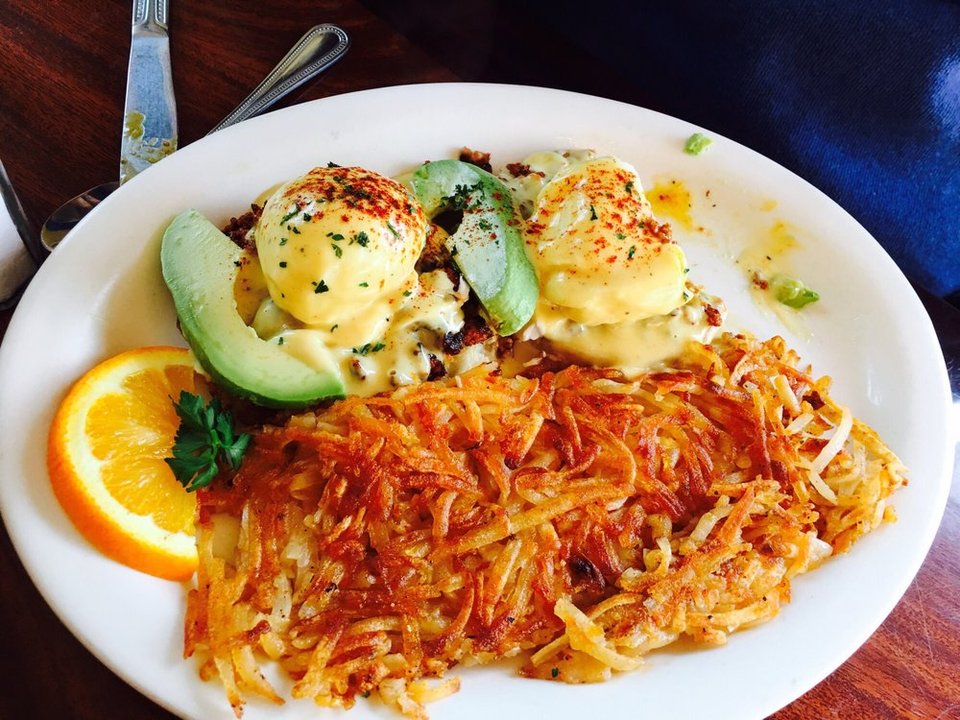 Breakfast plates and coffee on a café menu.